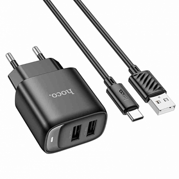 Зарядное устройство Hoco C141A 2.1А с Type-C черное